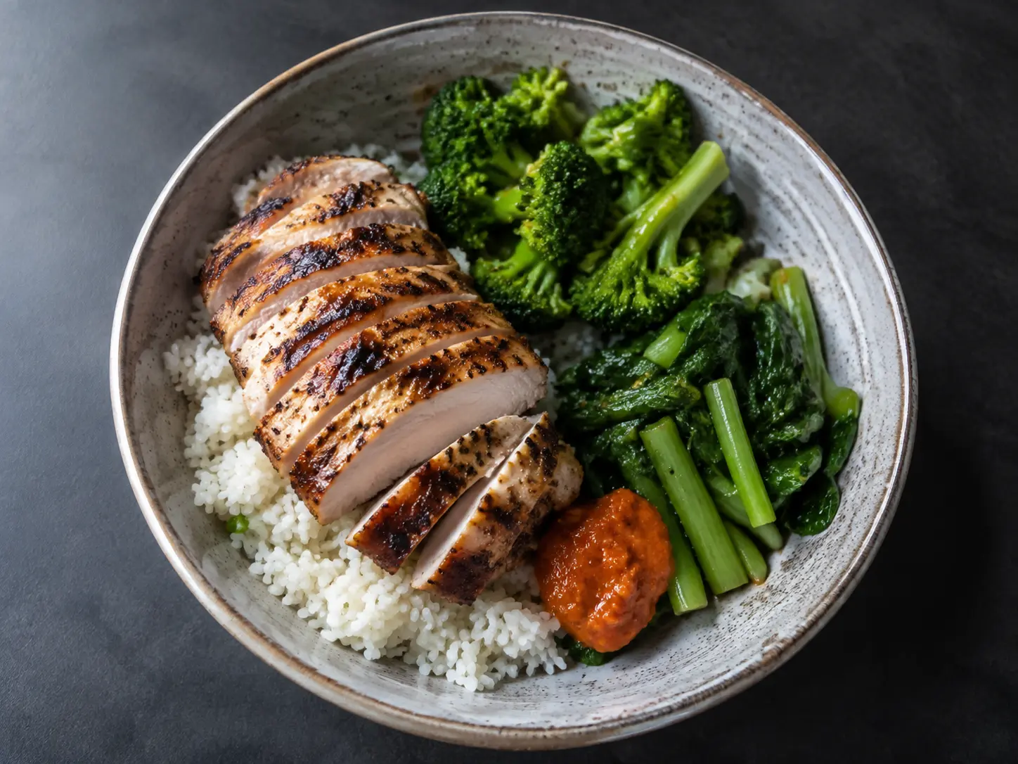 Chicken and rice bowl ready to log